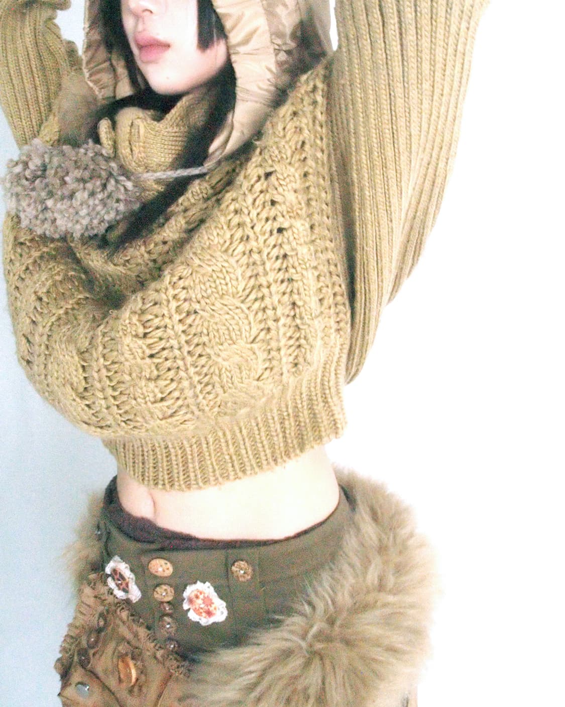 Padding hooded mix loose fit knit top 상품이미지5