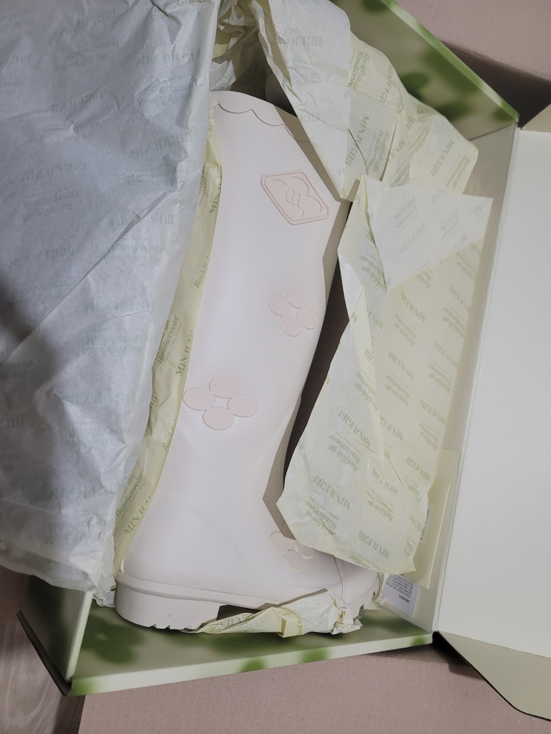 락피쉬 웨더웨어와 MINJUKIM 콜라보 플로럴 패치 레인부츠 롱 아이보 상품이미지3