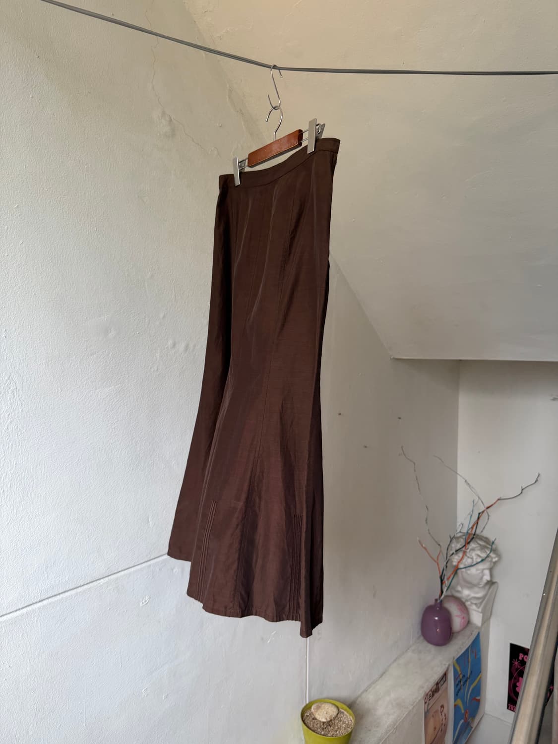 실크 100% 브라운 롱스커트 상품이미지5