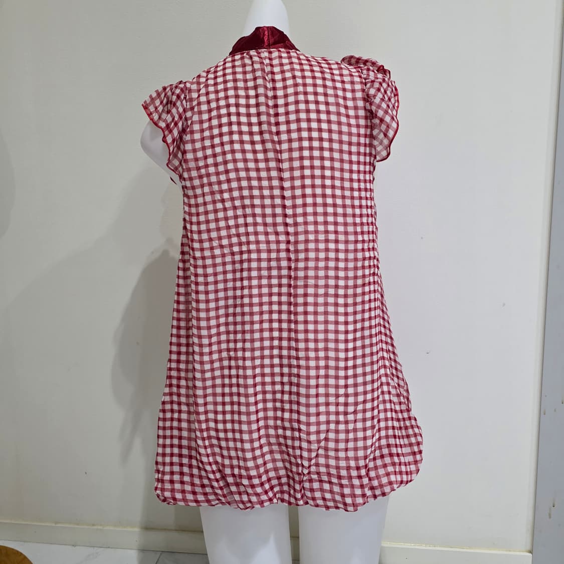 빈티지)스즈코 모리걸 레드벌룬 체크리본 로맨틱갸루 레이어드 프릴블라우스 상품이미지4