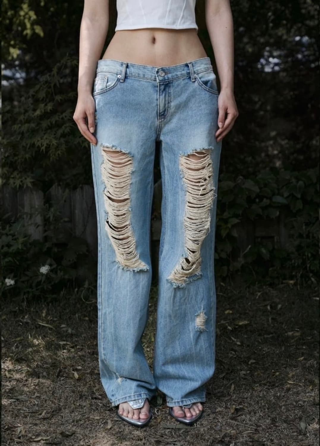 보헤미안서울 데미지 와이드 데님 팬츠 라이트블루 S 상품이미지2