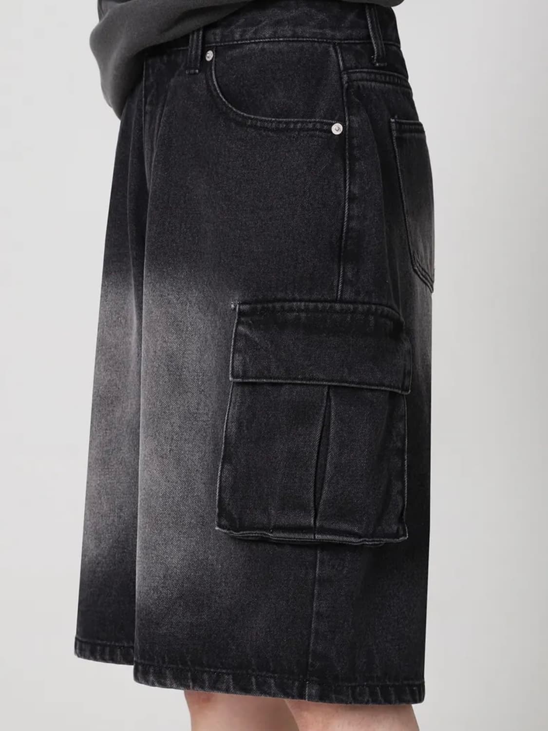 Wide Cargo Half Denim Pants Grey 상품이미지2