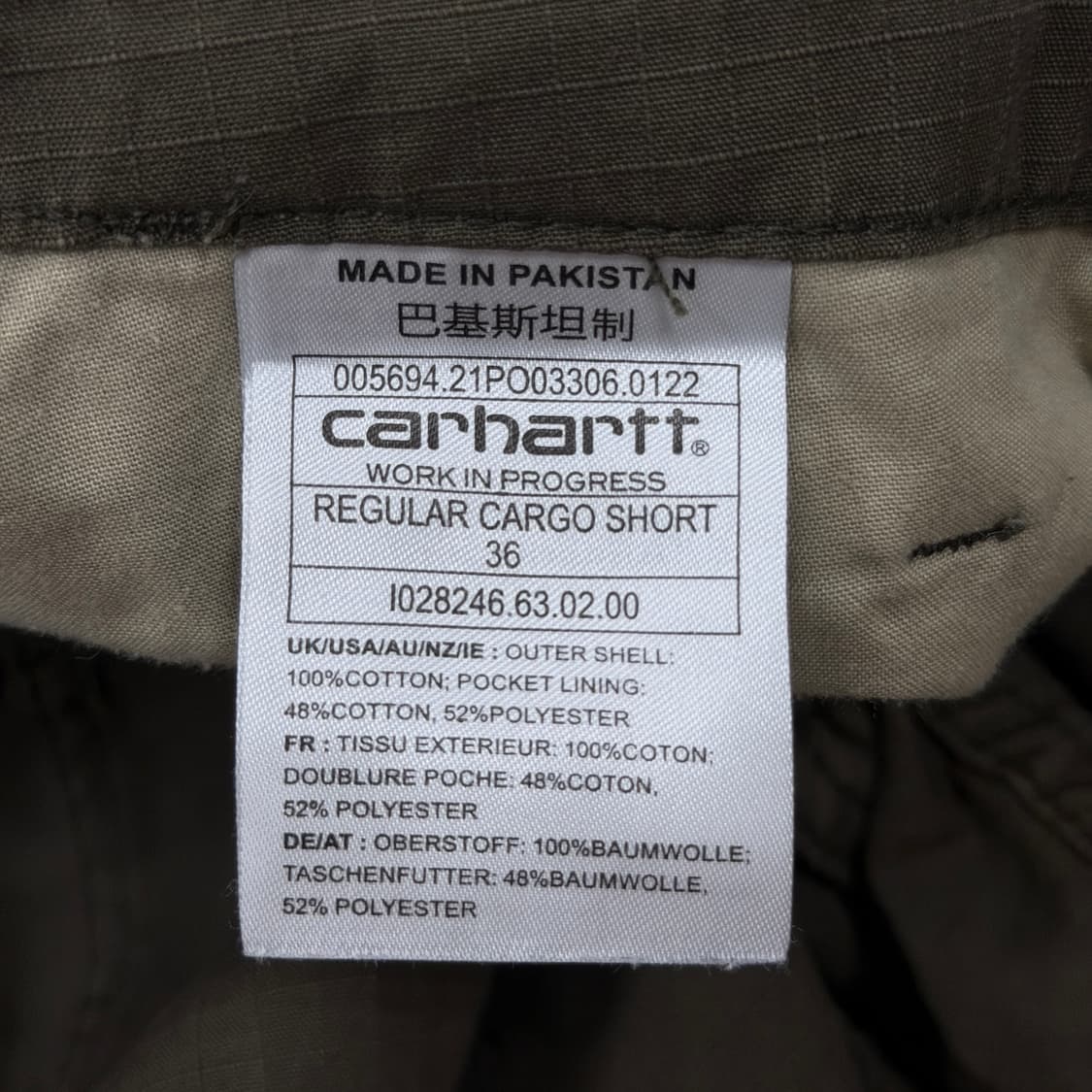 칼하트 WIP 레귤러 카고 하프 쇼츠 반바지 카키 36 상품이미지4