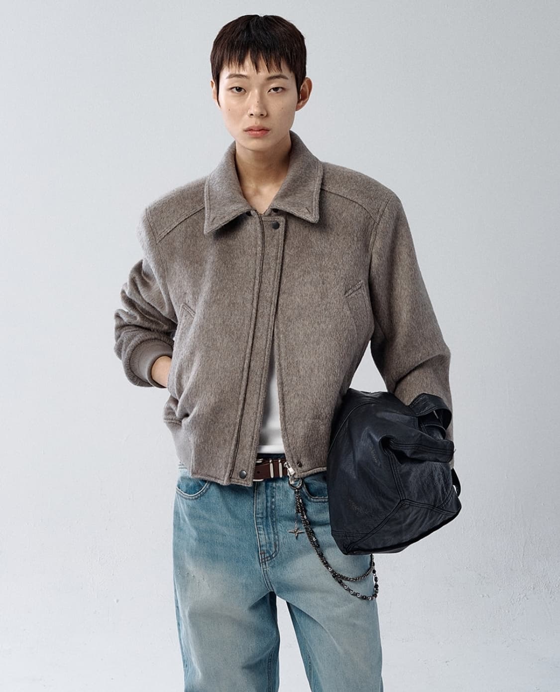 알렌느 알파카 시어링 카라 블루종 그레이시 베이지 2사이즈 상품이미지2