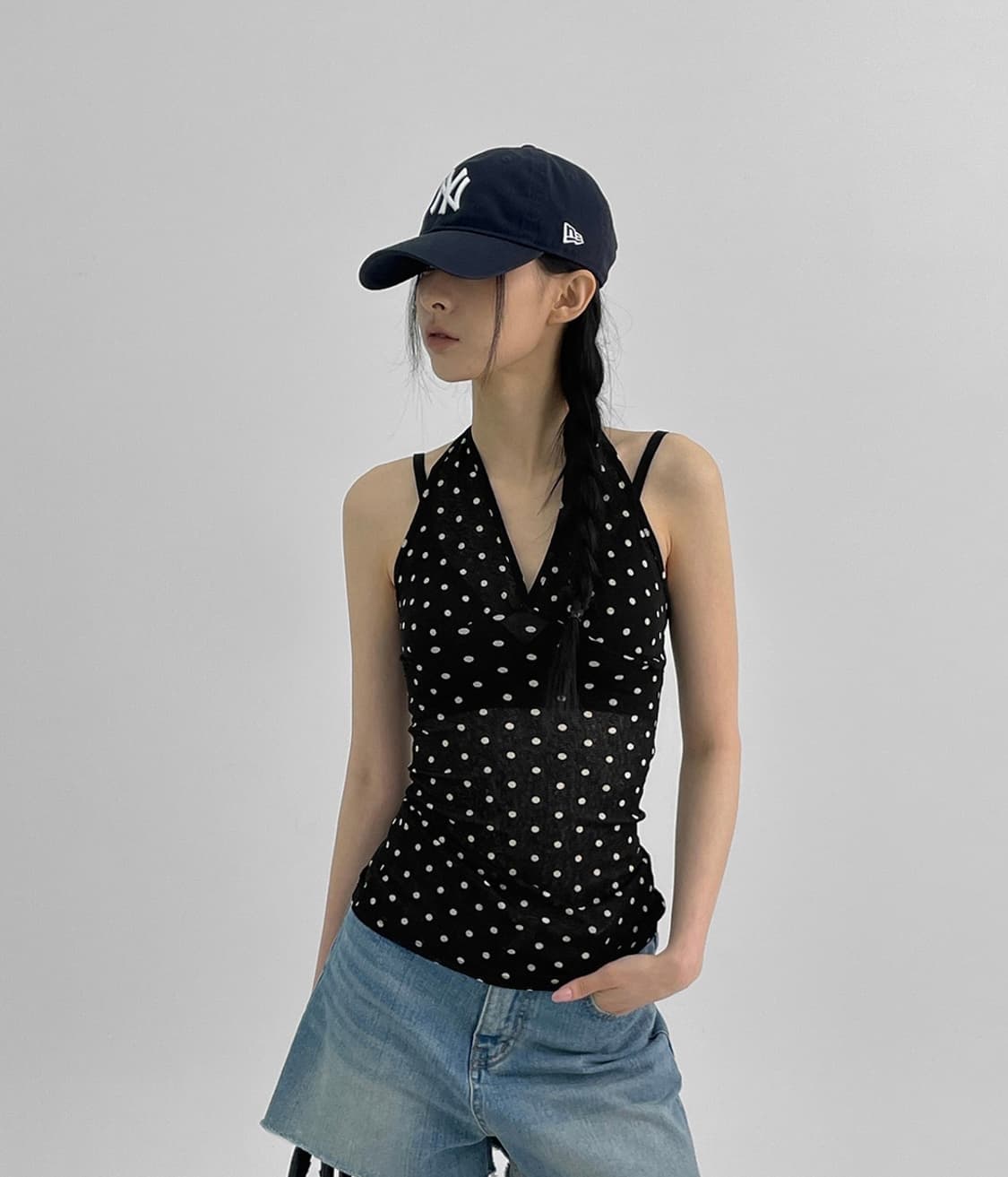 블랙업 베렘 시스루 도트 홀터나시 상품이미지1