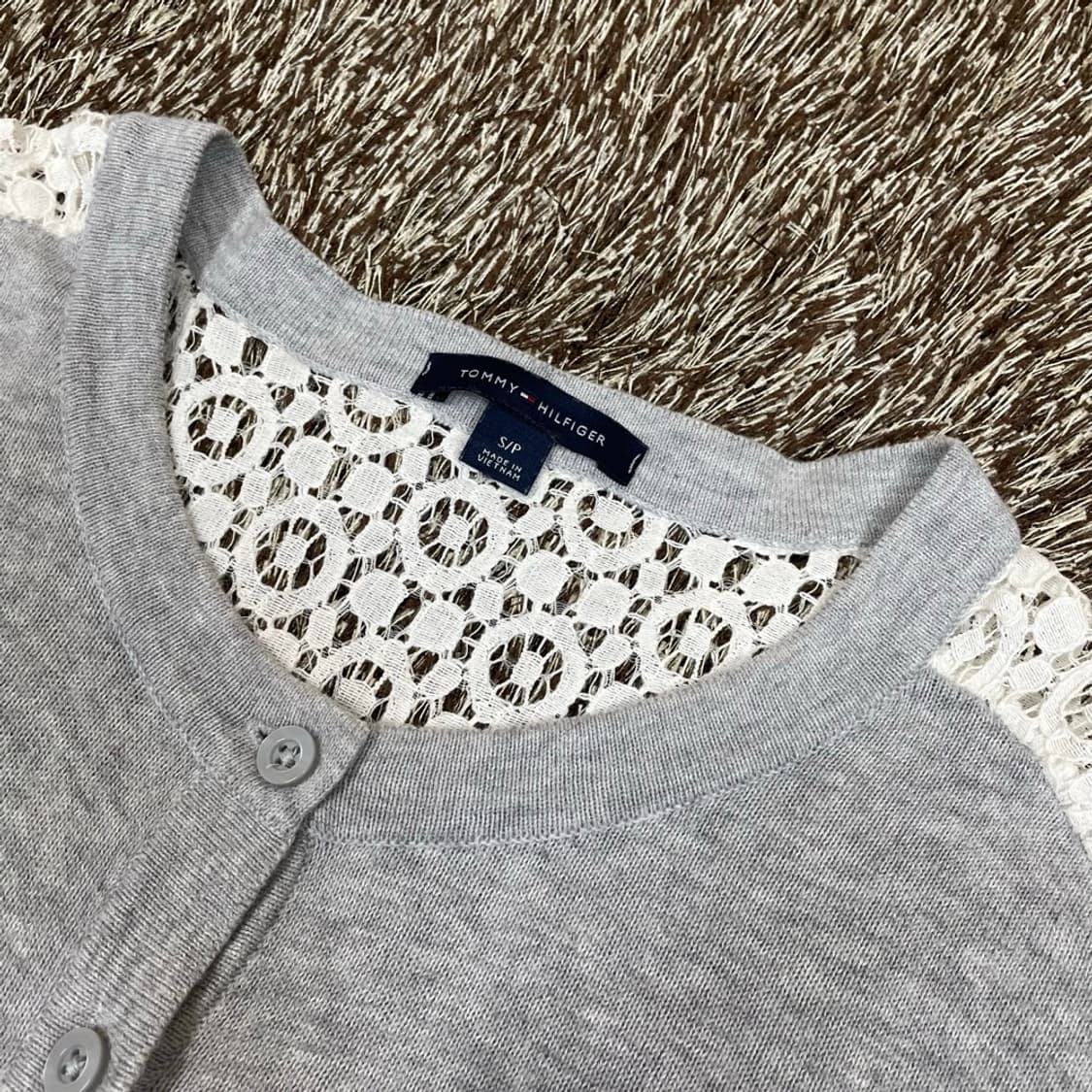 타미힐피거 TOMMY HILFIGER 그레이 레이스 백 포인트 가디건 S 상품이미지2