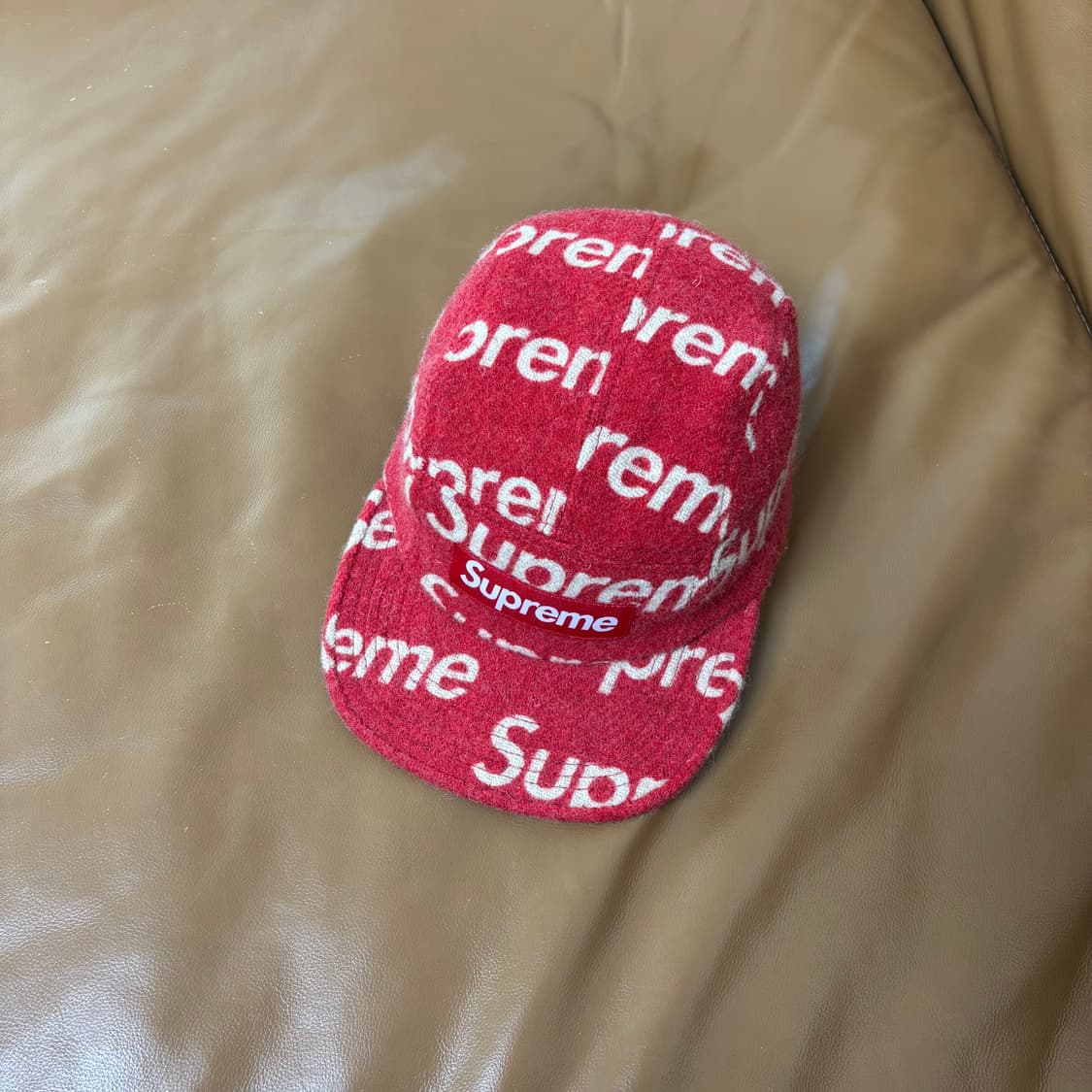 슈프림 캠프캡 모자 박스로고 해리스트위드 로고 레드 상품이미지5
