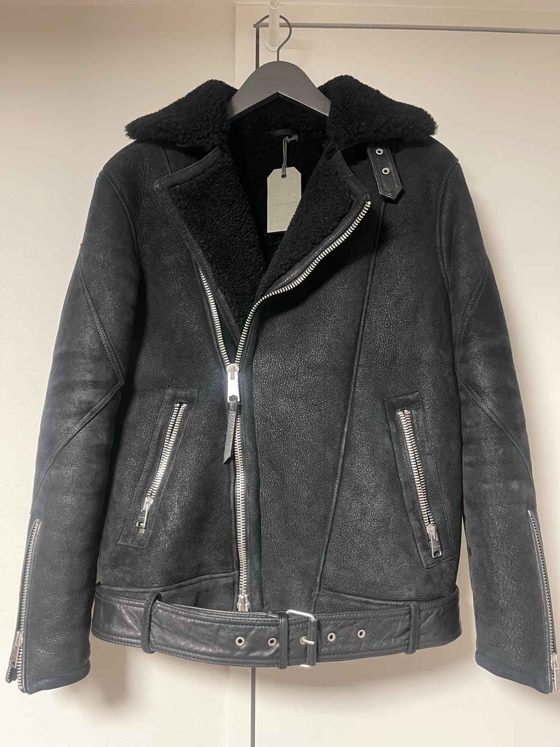 AllSaints 블랙 더블라이더 시어링자켓(최상급) 상품이미지1