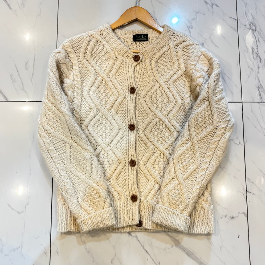 빈티지 모리 가디건 꽈배기 니트가디건 우드단추 아이보리 크림 상품이미지1
