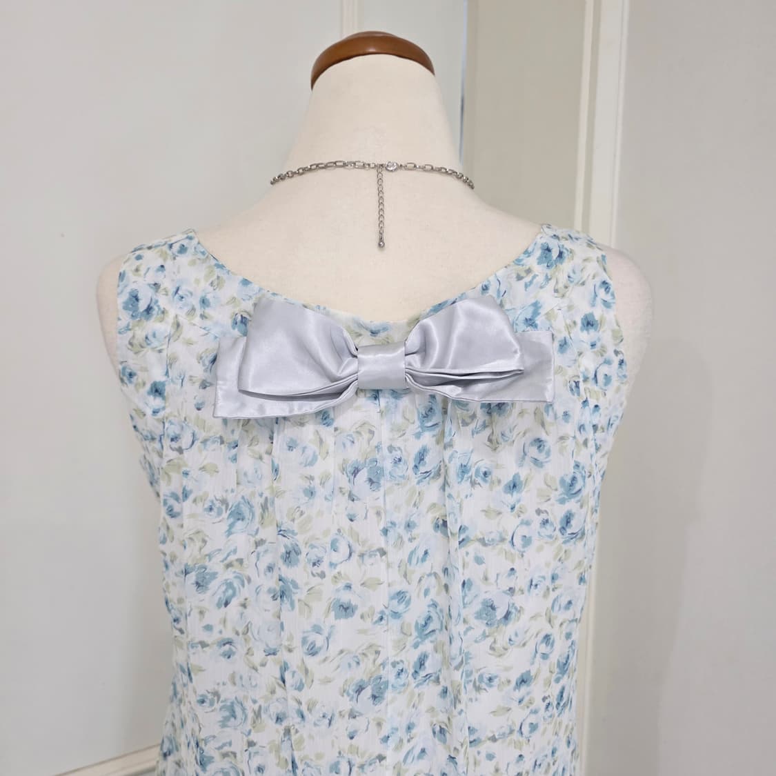 고전레스트로즈 일본빈티지)빅리본 스즈코모리걸 플로럴 블루민트로즈 원피스버 상품이미지2