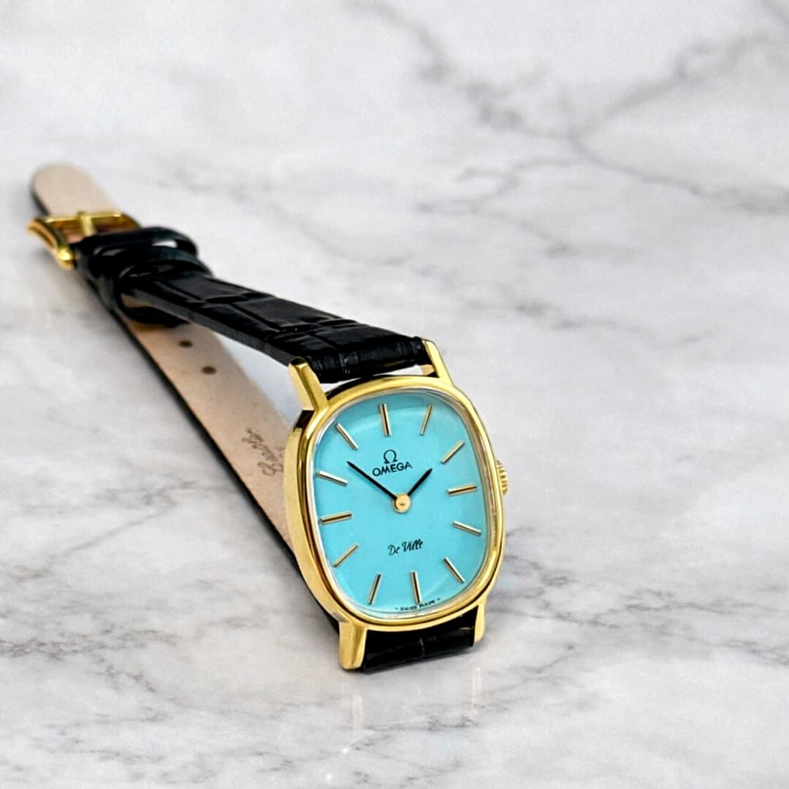 정품 오메가 수동 625 엘립스 드빌 터키블루 금장 여자 시계 상품이미지2