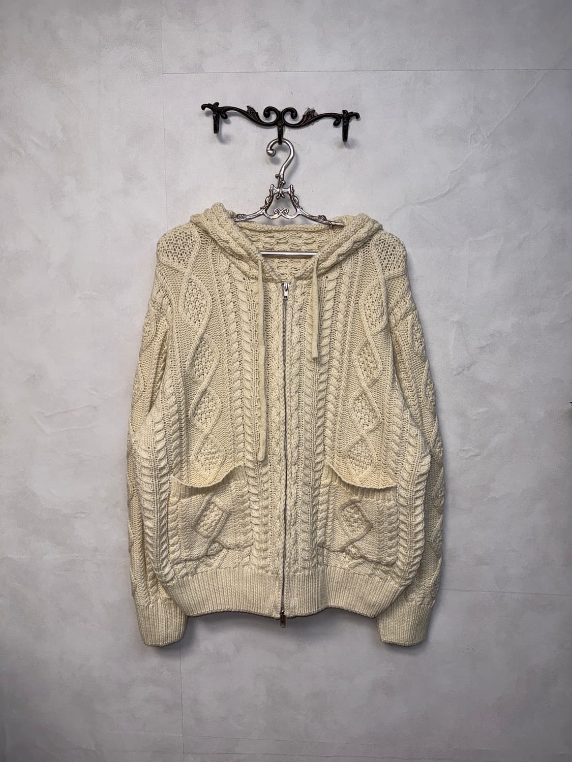 Ivory waffle two ways over knit 후드집업 상품이미지3