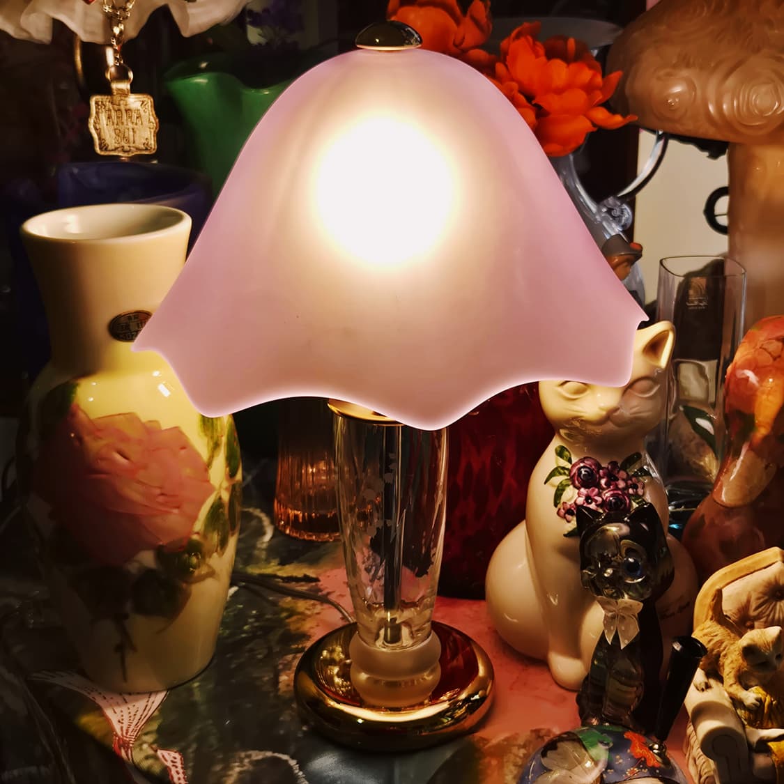 90s 호야 크리스탈 퍼플 플로랄 애칭 스탠드 램프 상품이미지10