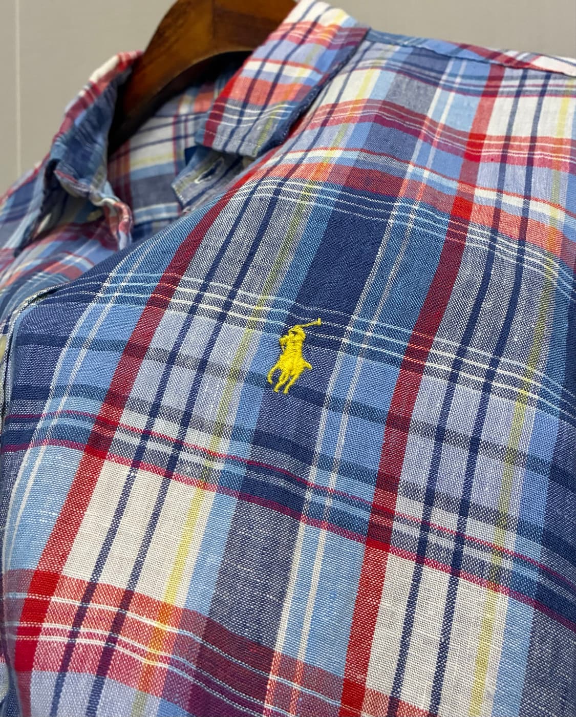 (M)POLO 폴로랄프로렌 마드라스 리넨 버튼다운 반팔 체크셔츠 상품이미지5