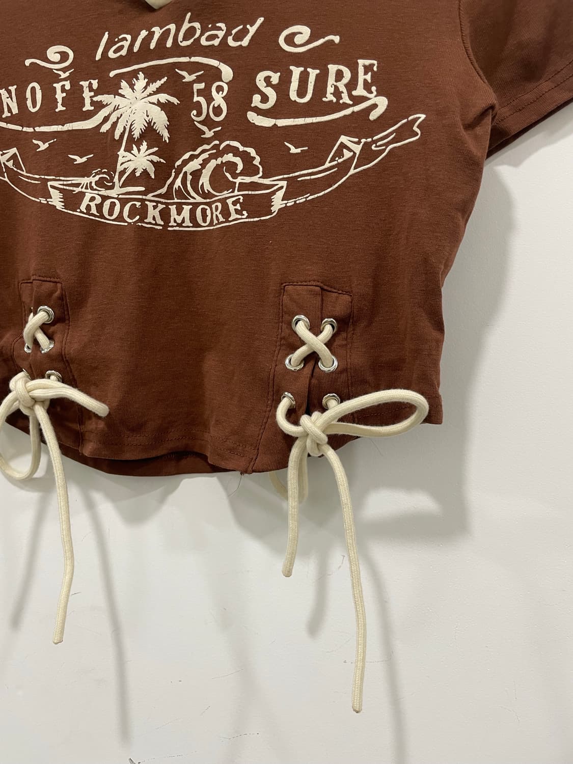 Vtg Y2K 오픈카라 아일렛 크롭 반팔 티셔츠 상품이미지5