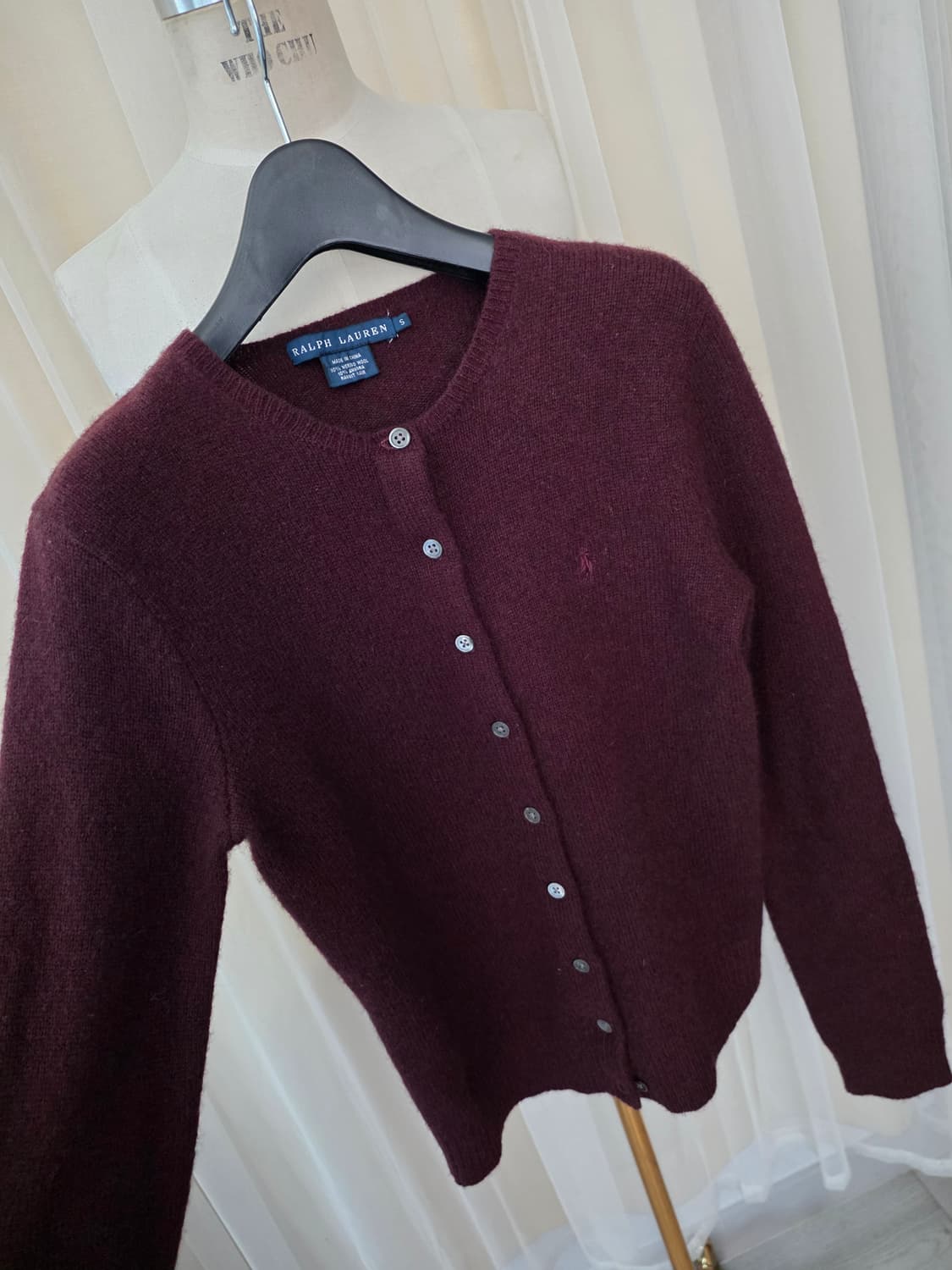 백화점 정품 폴로 랄프로렌 버건디 메리노울 가디건 S 여성 상품이미지3