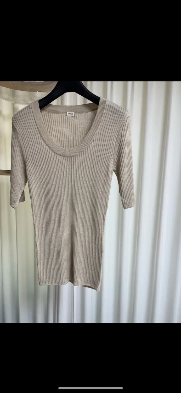 Post 레이온 5부 니트 - 베이지, 블랙 상품이미지1