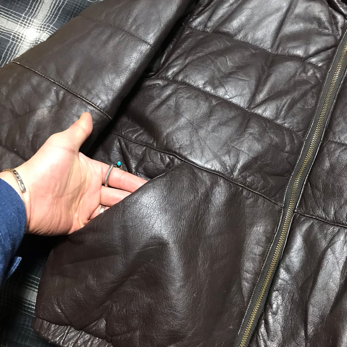 재팬 90s 리얼 카우레더 브라운 숏 패딩 상품이미지3