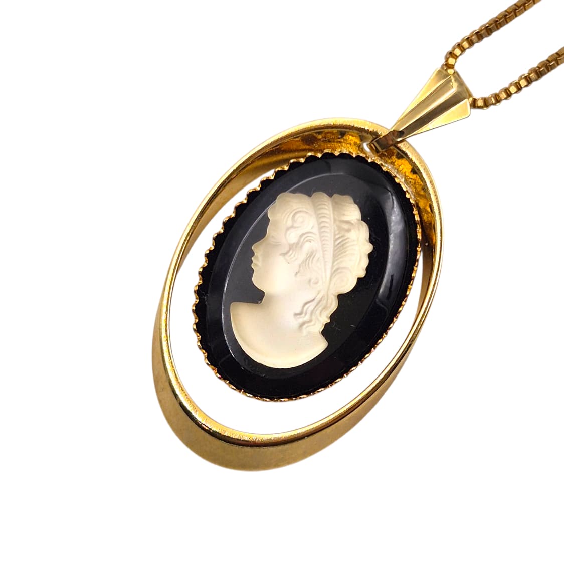 70s 일본 엔틱 여인 불투명 카메오 목걸이 상품이미지3