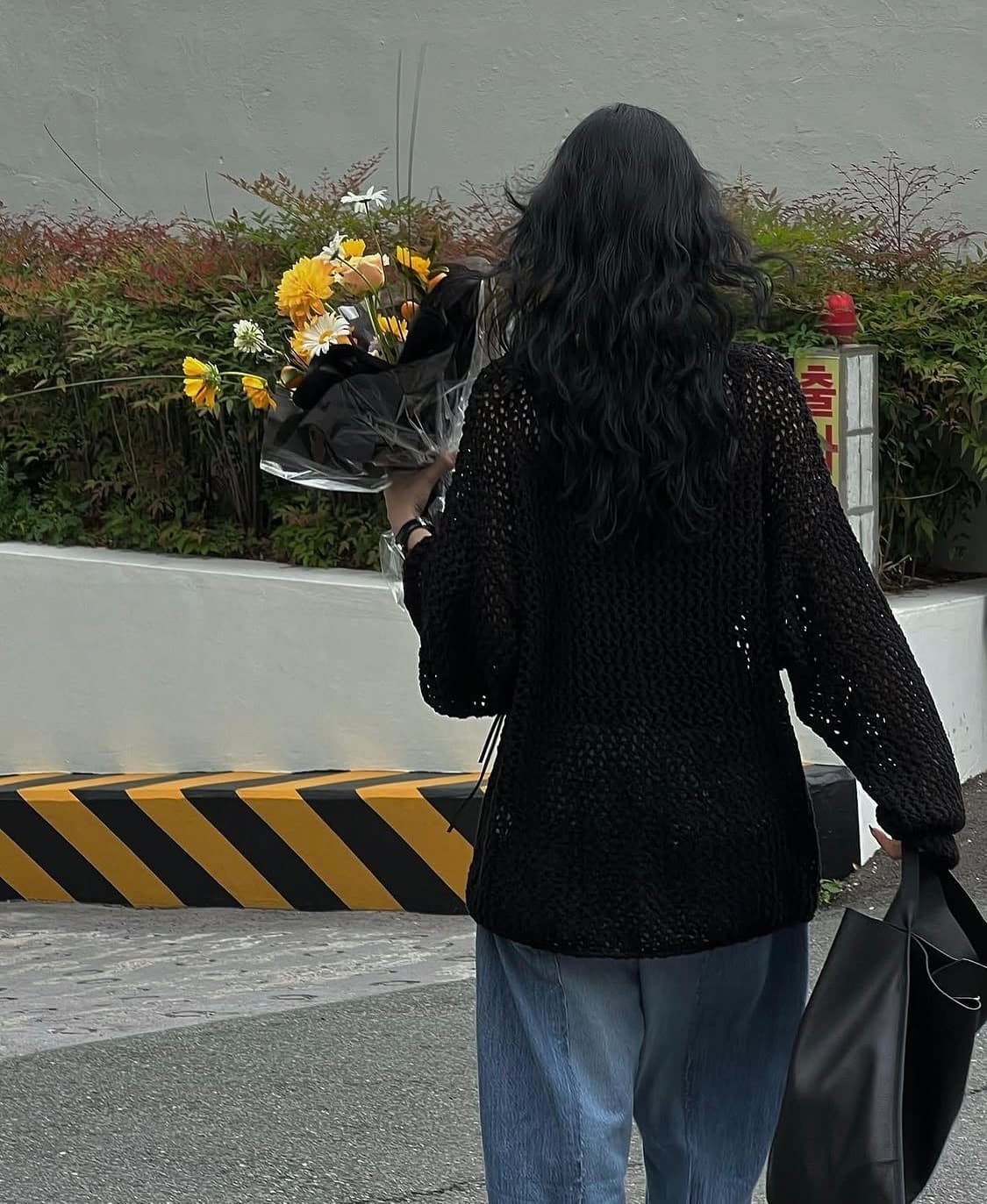 트리밍버드 펀칭 니트 차콜 상품이미지8