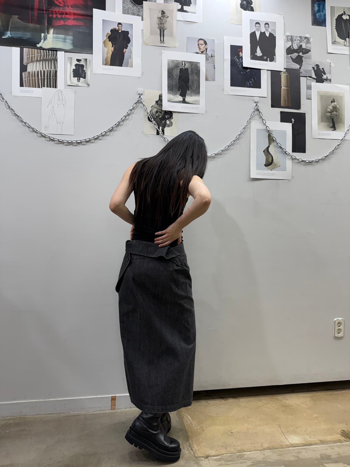 요지 야마모토 누아르 폴드 데님 롱 스커트 상품이미지8