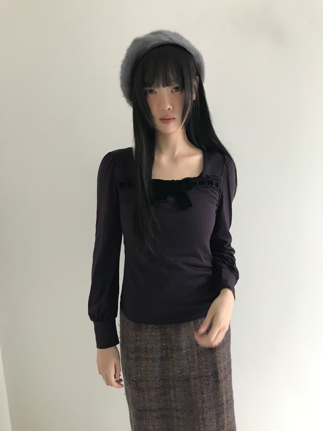 Velvet Ribbon Square Neck Sleeve T 상품이미지7