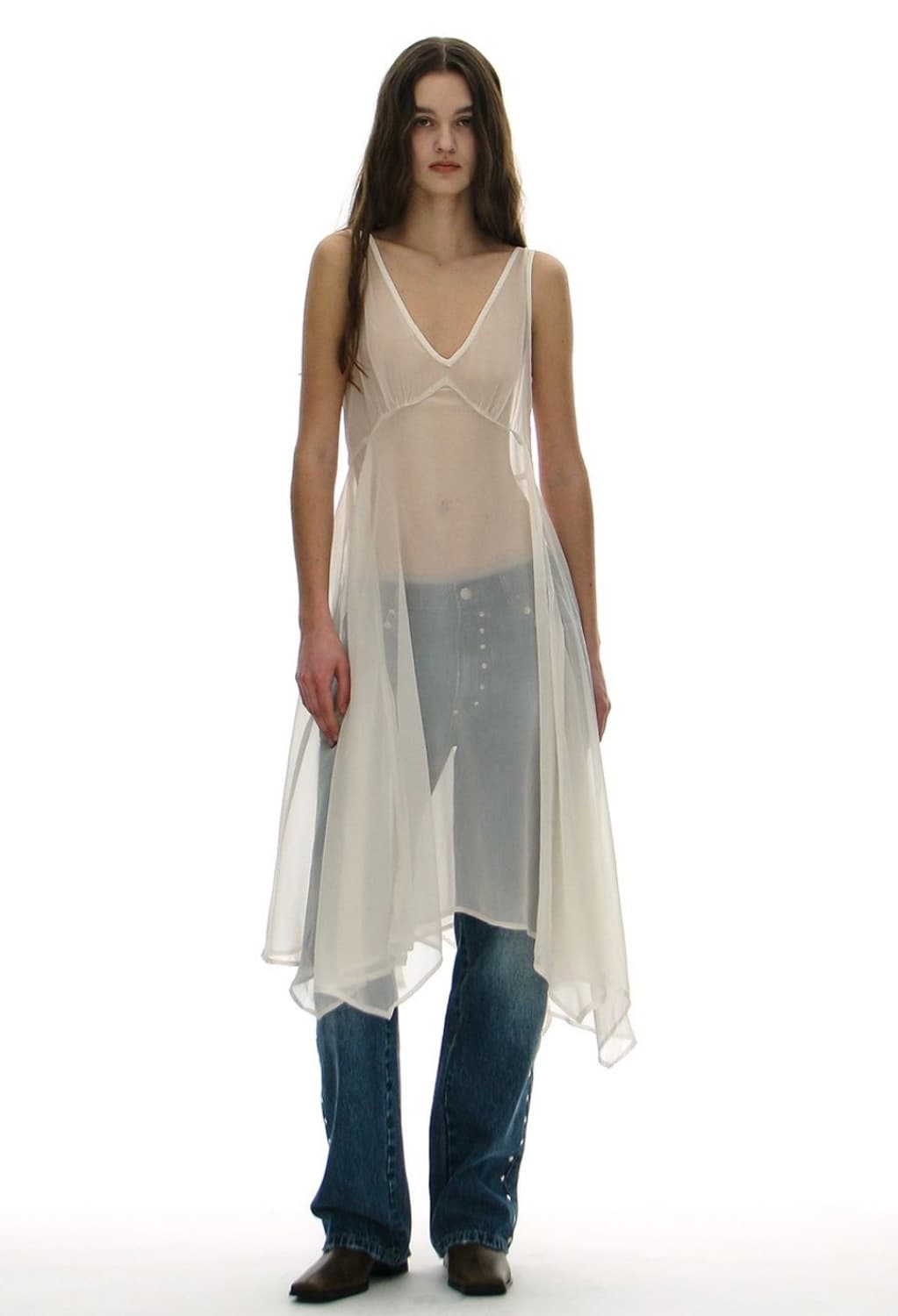 파르티멘토우먼 시어 언발란스 레이어드 드레스 에크루 상품이미지1