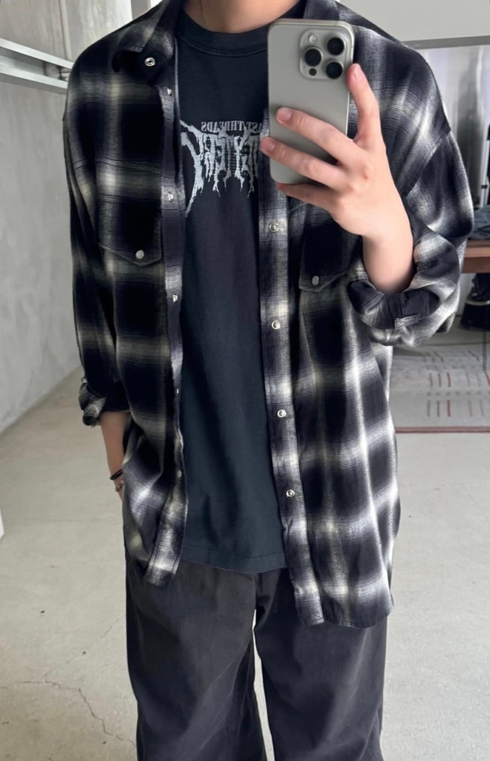 폴리테루 웨스턴 체크셔츠 잉크화이트 4 상품이미지2