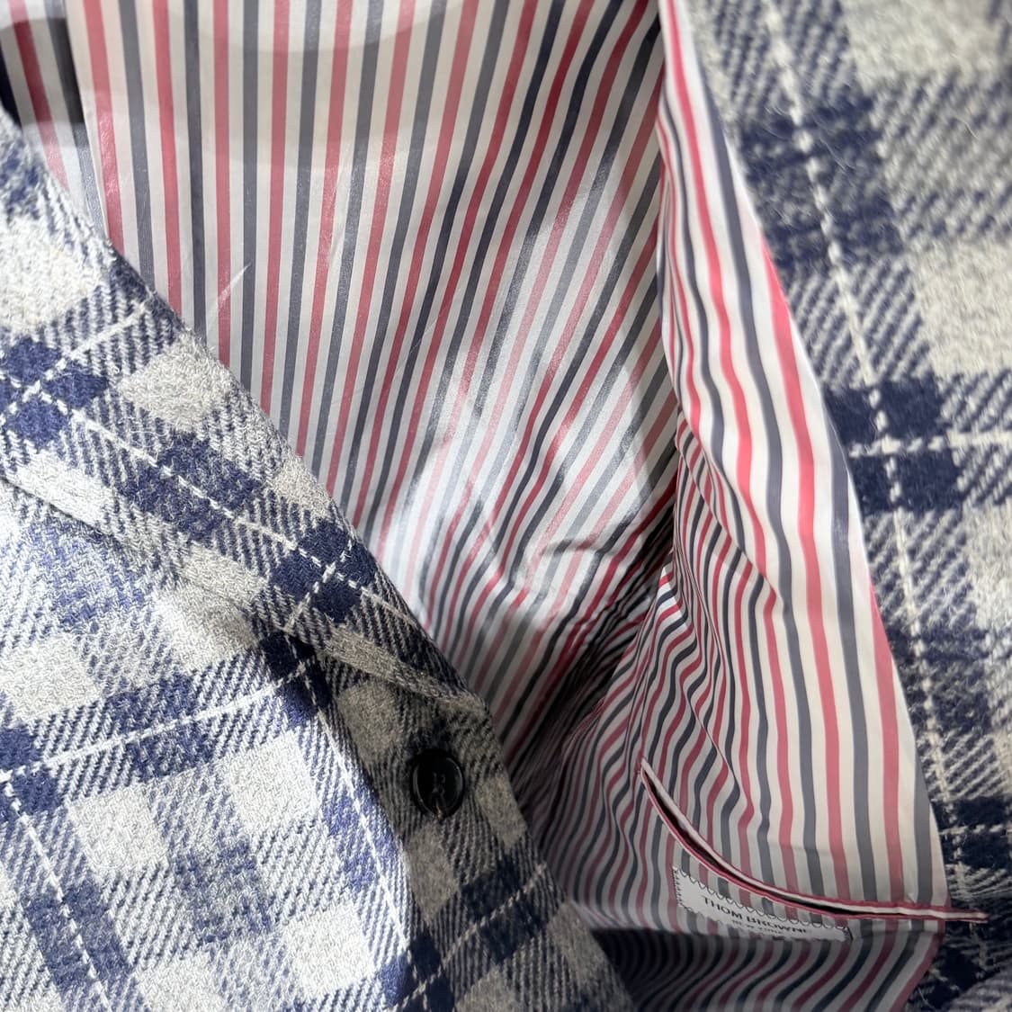 (A+/5) / 톰브라운 타탄 체크 바리티쉬 울 오버 코트 자켓 그레이 상품이미지7