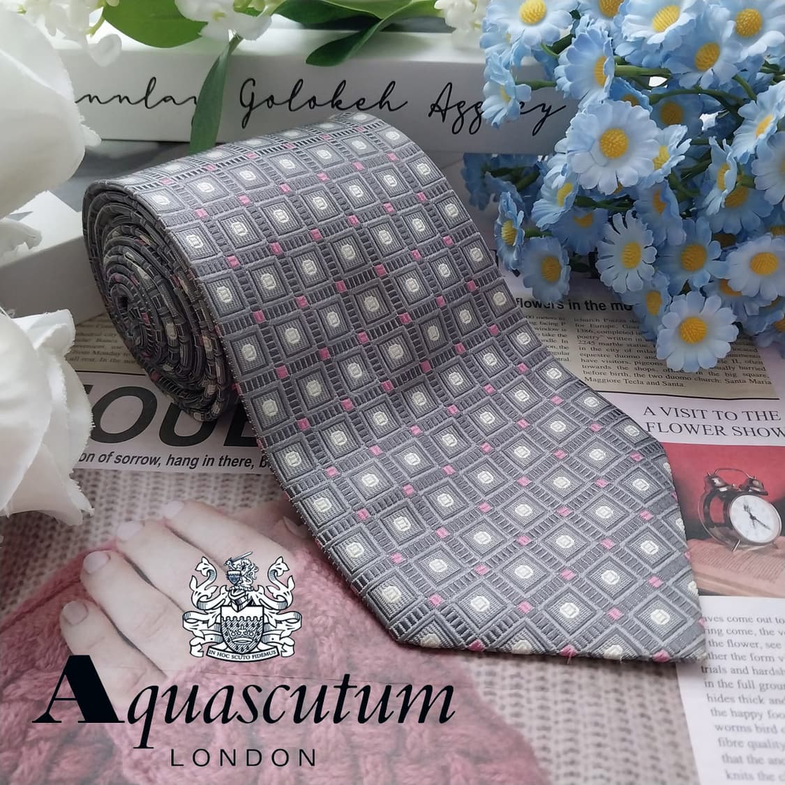 아쿠아스큐텀 실크 자카드 패턴 넥타이 9.5cm A+등급 K2096 상품이미지1