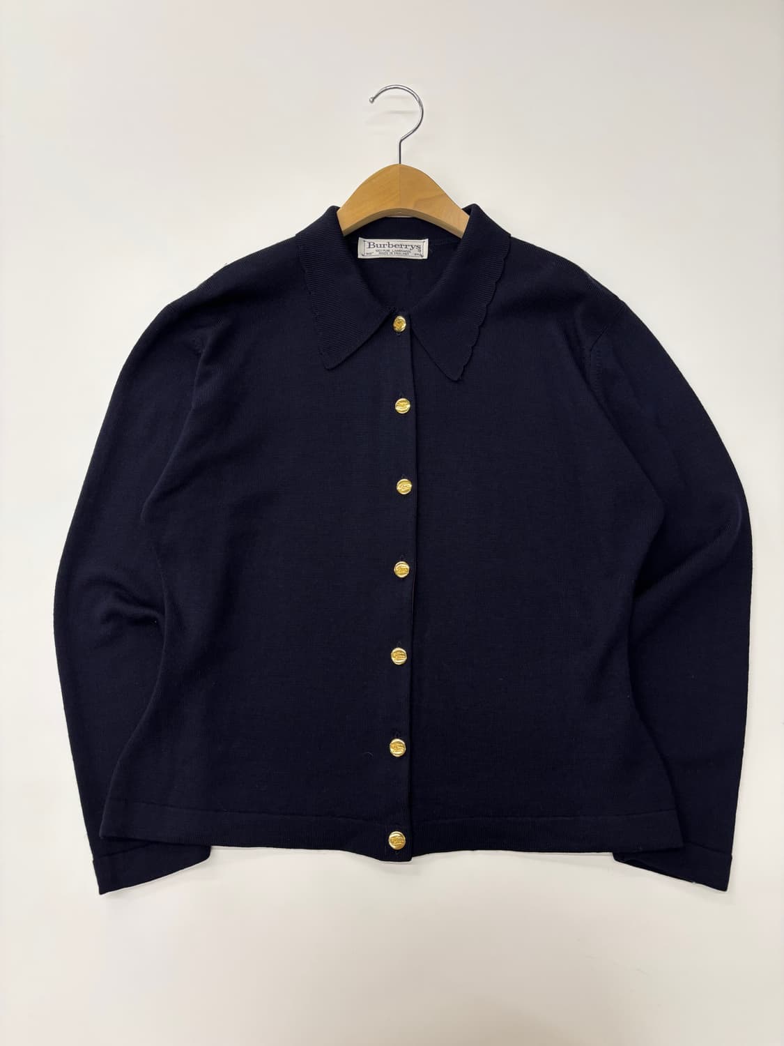 Burberry 버버리 90s 네이비 램스울 카라 가디건 상품이미지2