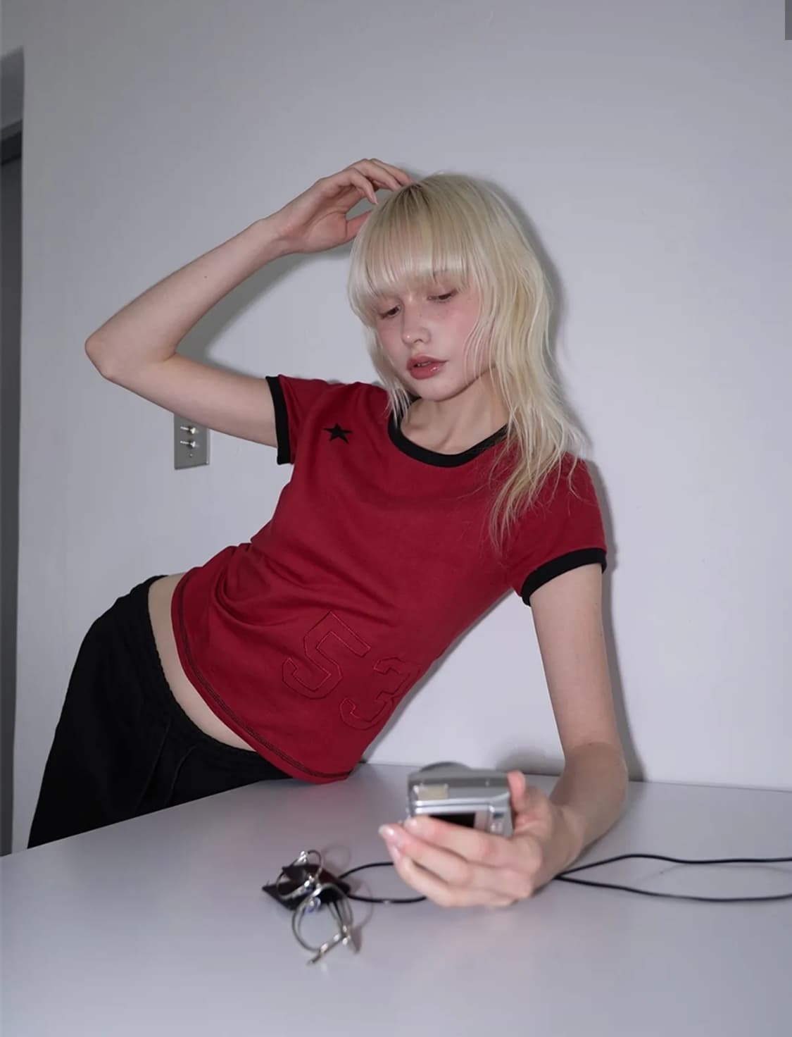 렌세 Star Patch Slim Fit Ringer Tee 레드 상품이미지1