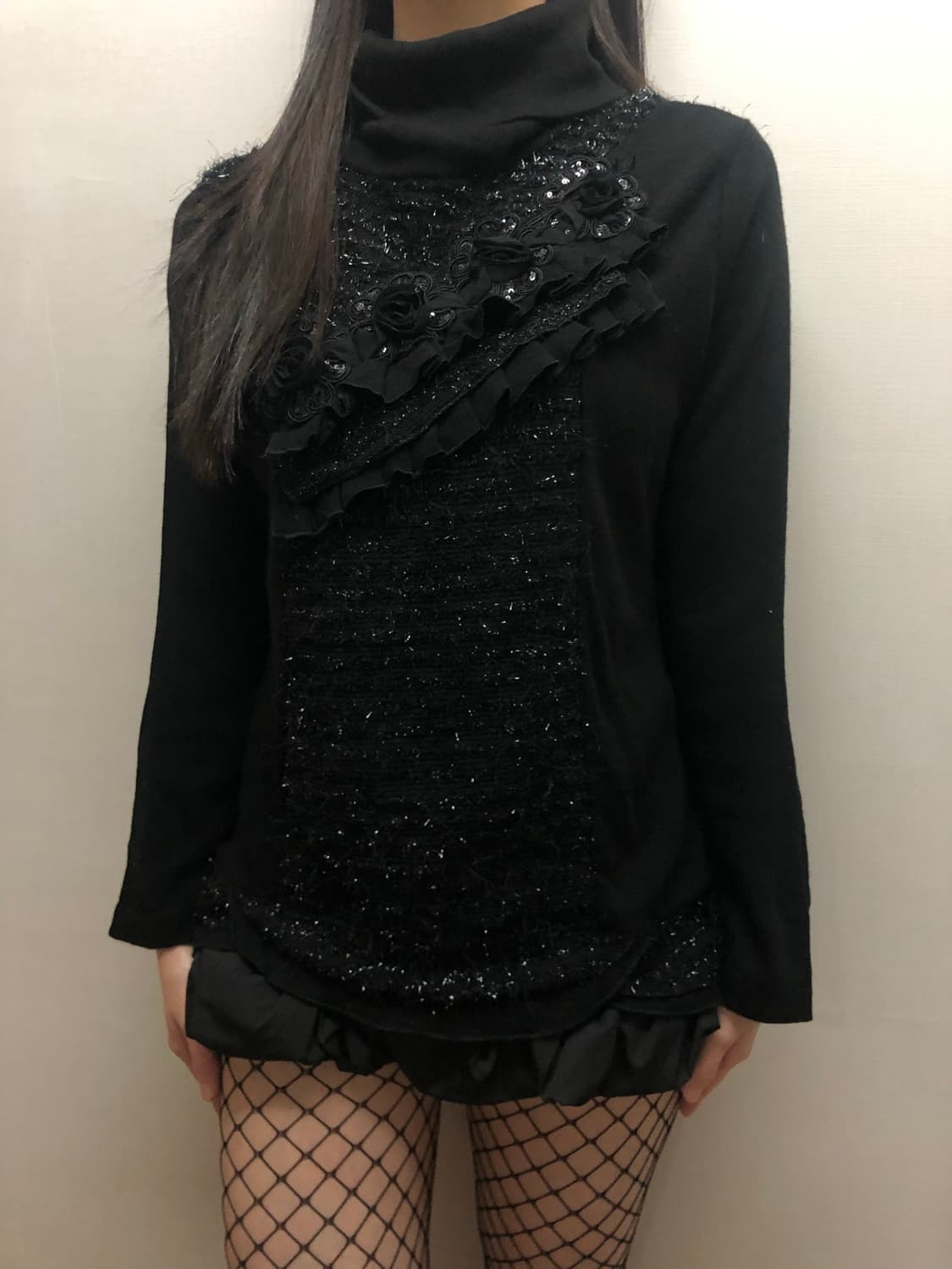 빈티지 블랙 글리터 프릴 니트 상품이미지6