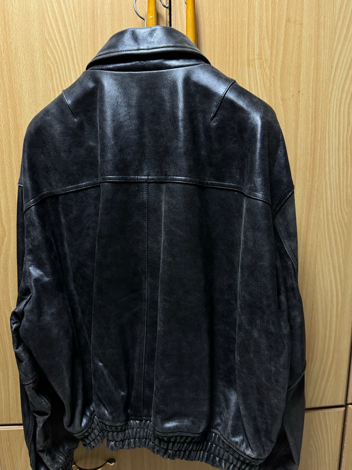 [M] stu 오버핏 레더 자켓 블랙 상품이미지2