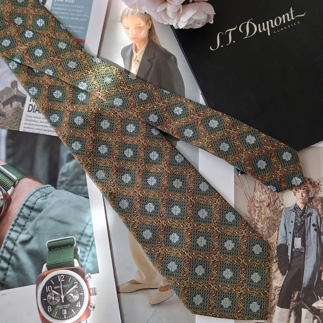 듀퐁 실크 브라운 플라워 자카드 넥타이 9.3cm A+등급 A18855
 상품이미지3