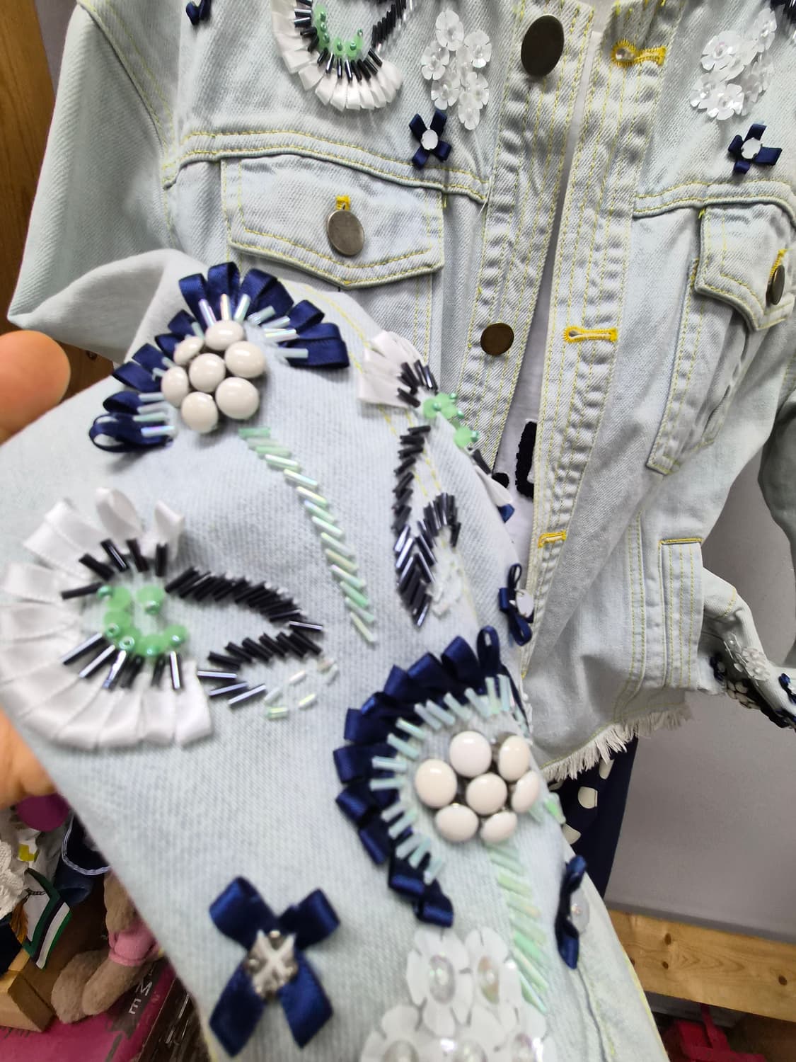 수입 핸드비즈 데님자켓.blank 도트 스트라이프 스커트 상품이미지3