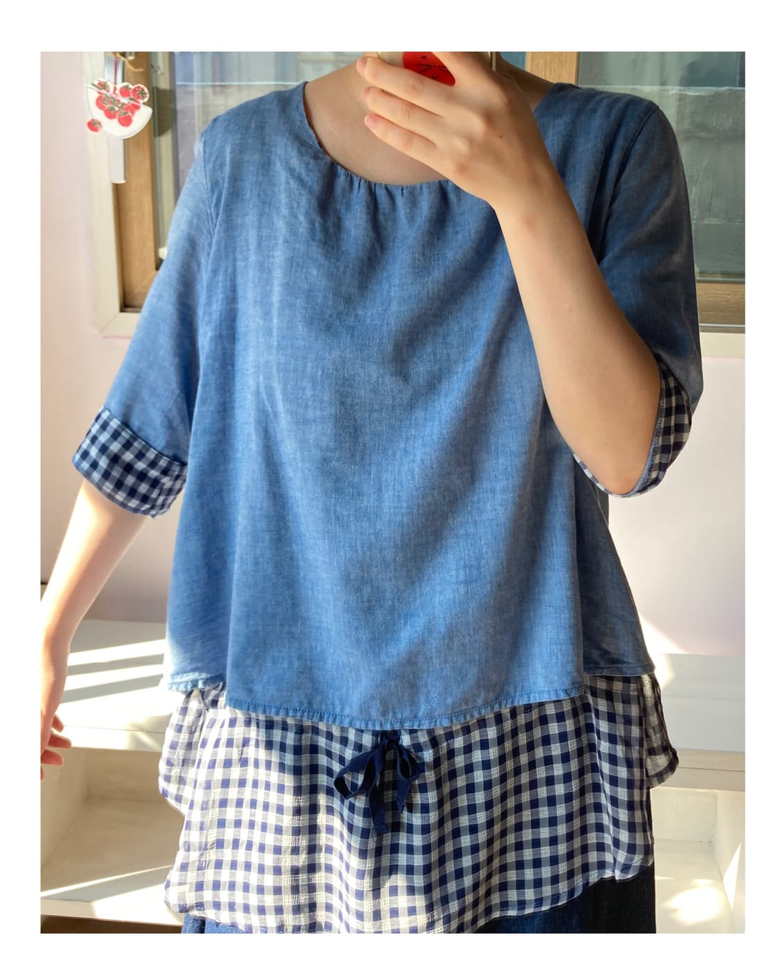 깅엄체크 하늘 블라우스 상품이미지2