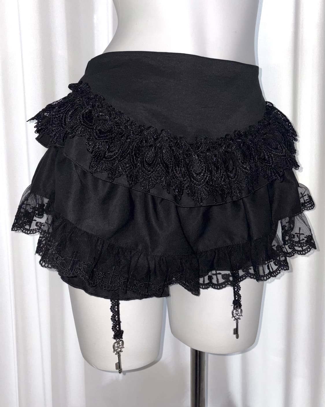 [secret key]레이스 프릴 고딕 펑크 고스 쿠로 갸루 엔틱 스커트 상품이미지5