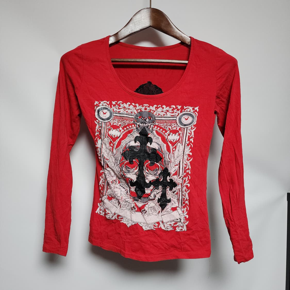 Vintage 락시크 시스루 가죽 크로스 레드 롱슬리브 상품이미지2