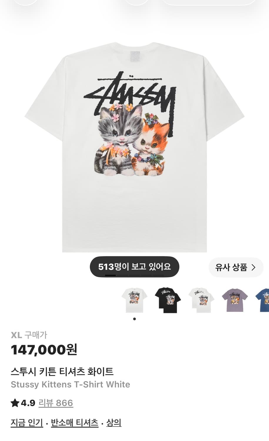 스투시 키튼 티셔츠 화이트 XL 판매 상품이미지1