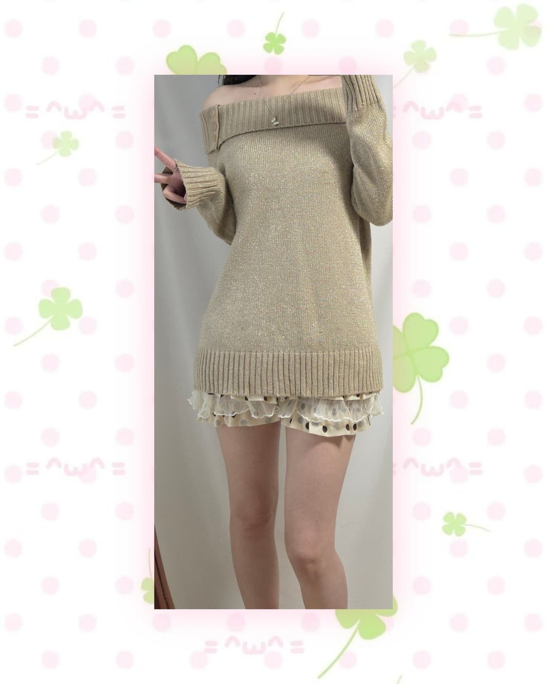 HEALTHY KAREN 골드 글리터 오프숄더 니트 상품이미지2