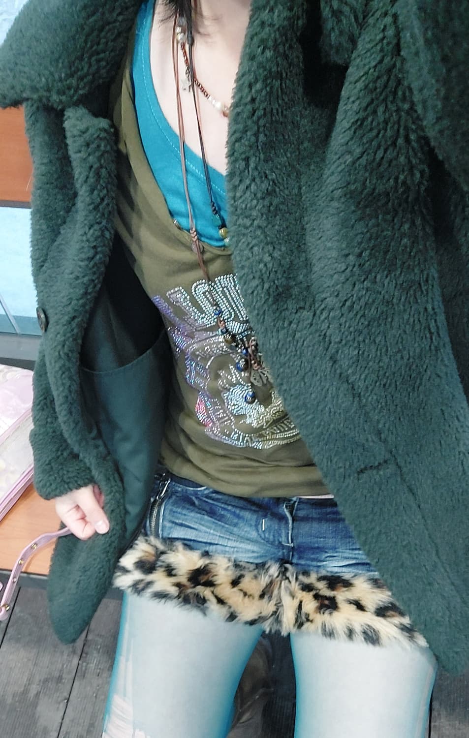 호피 레오파드 태슬 지퍼 데님 퍼 반바지 갸루 펑크  숏팬츠 상품이미지8