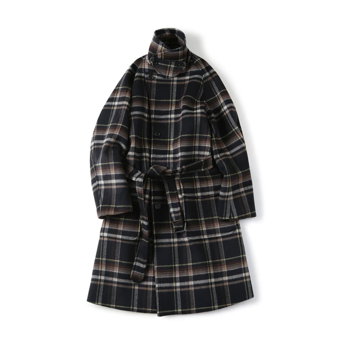 shirter 셔터 벨티드 울 체크 코트 네이비 상품이미지2