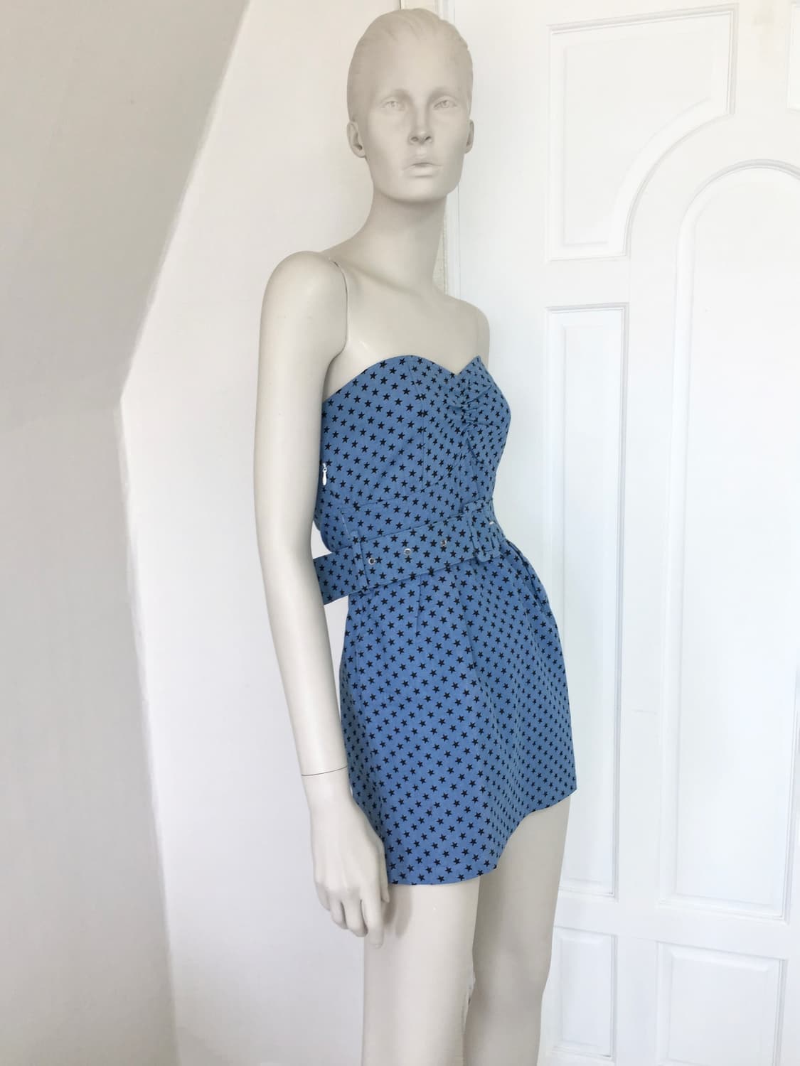 Light Denim Star Print Ruched Tube Dress 상품이미지1