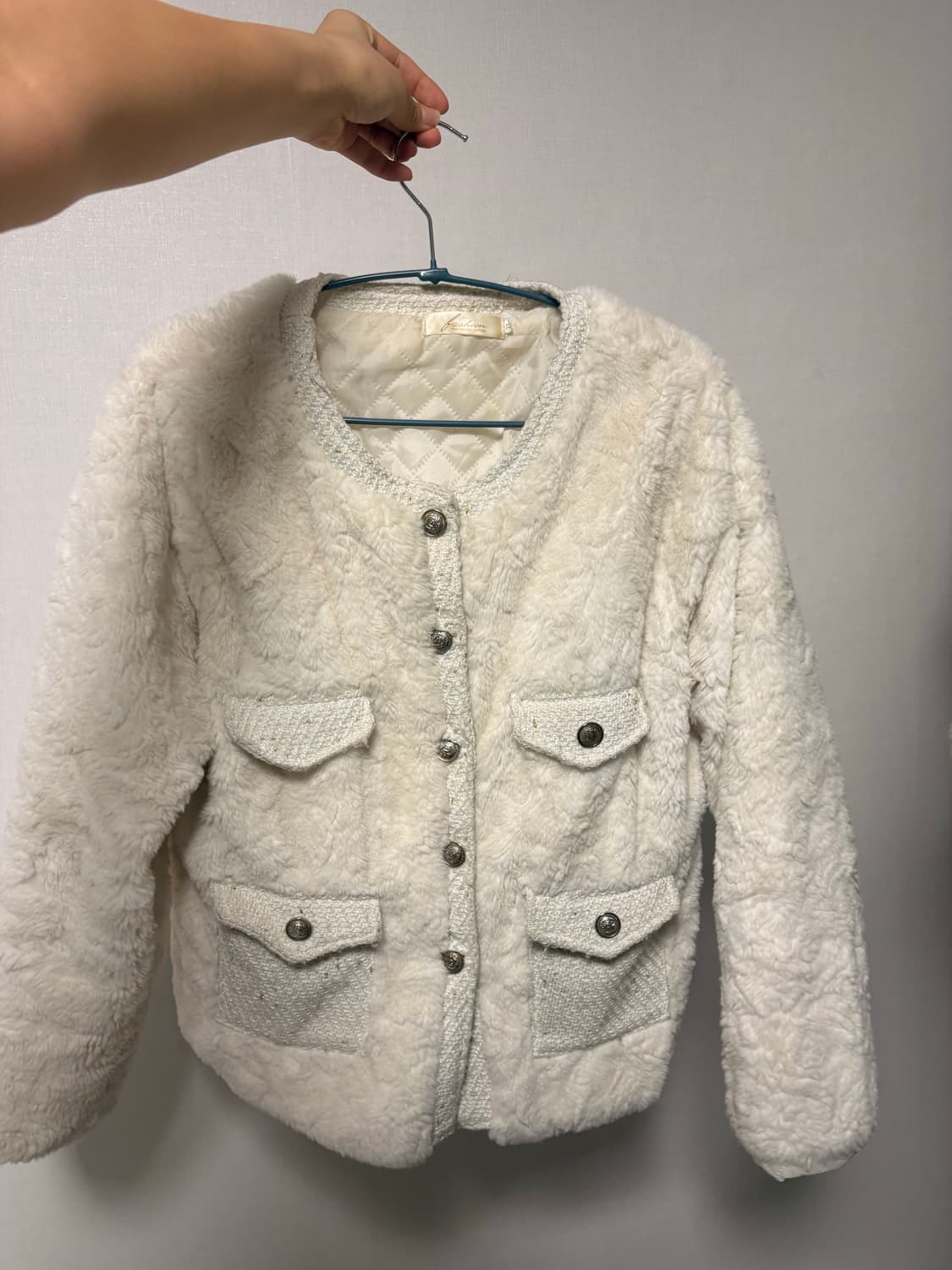 퍼자켓 뽀글이 트위드자켓 아이보리 XL 상품이미지1