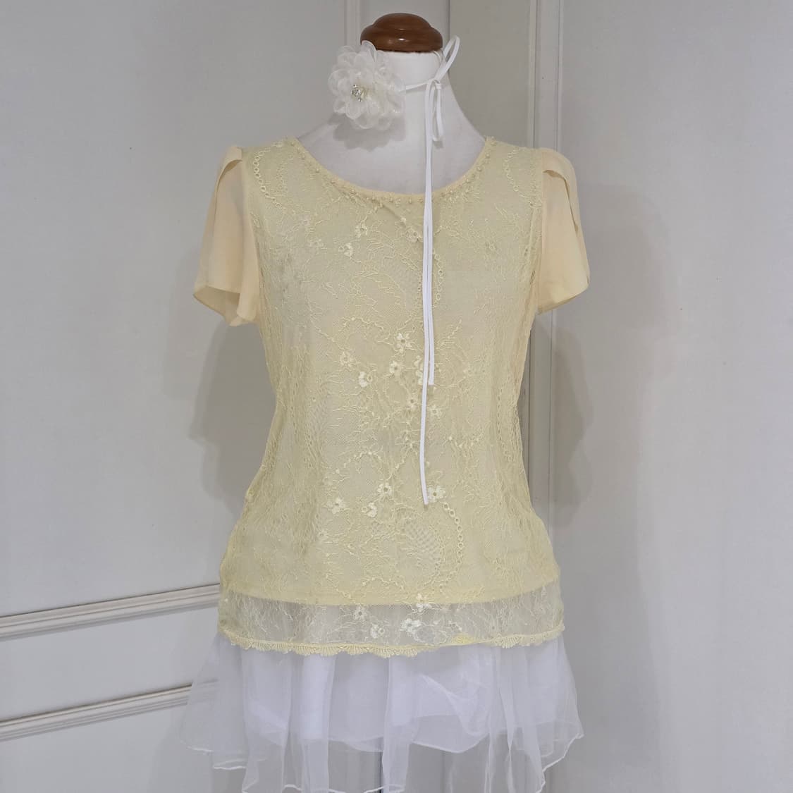 anysis 일본빈티지)로맨틱 레몬하구미모리걸 레이스 프릴 블라우스엑팜깔 상품이미지2