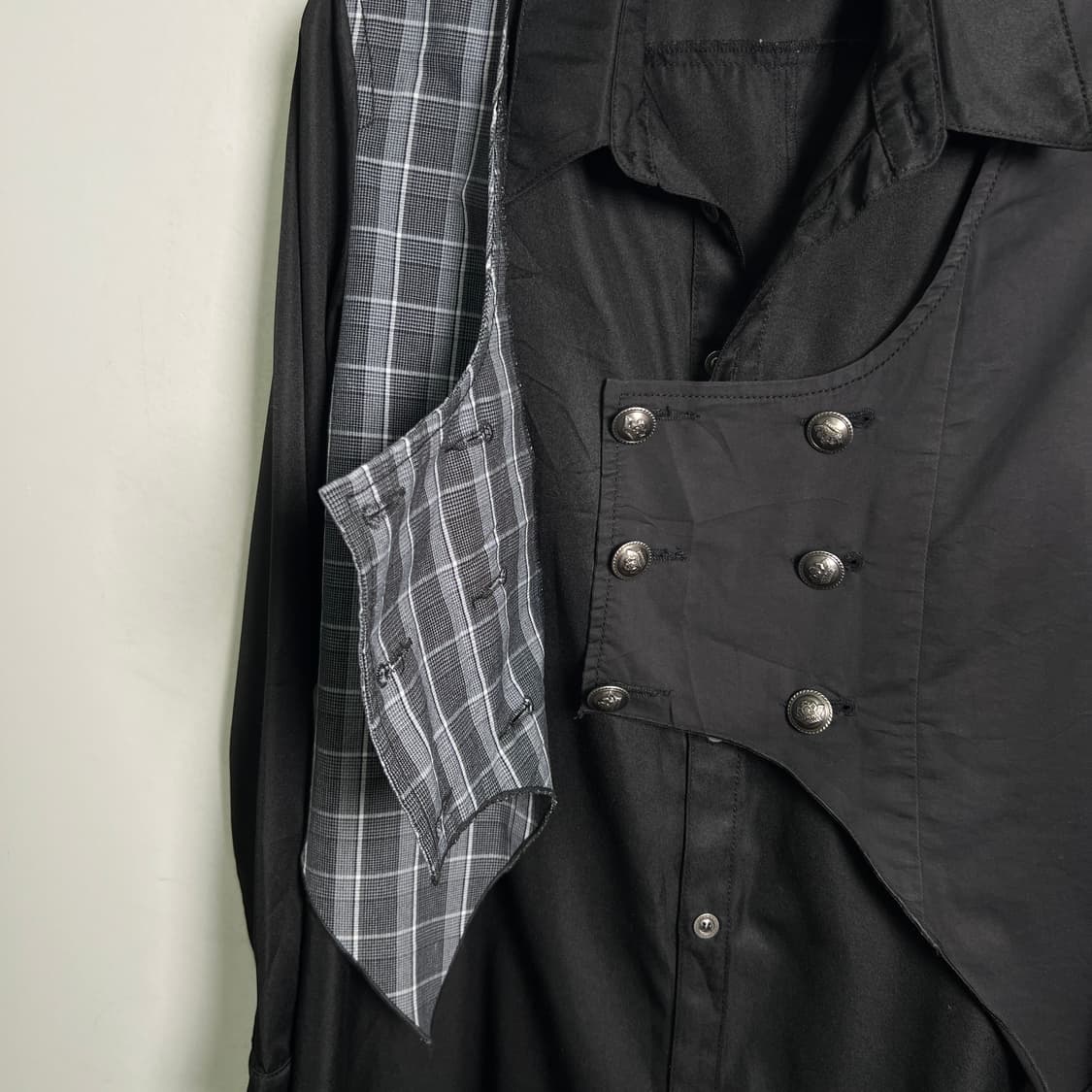 알곤퀸즈 베스트 체크 믹스 블랙 롱 셔츠 원피스 상품이미지5