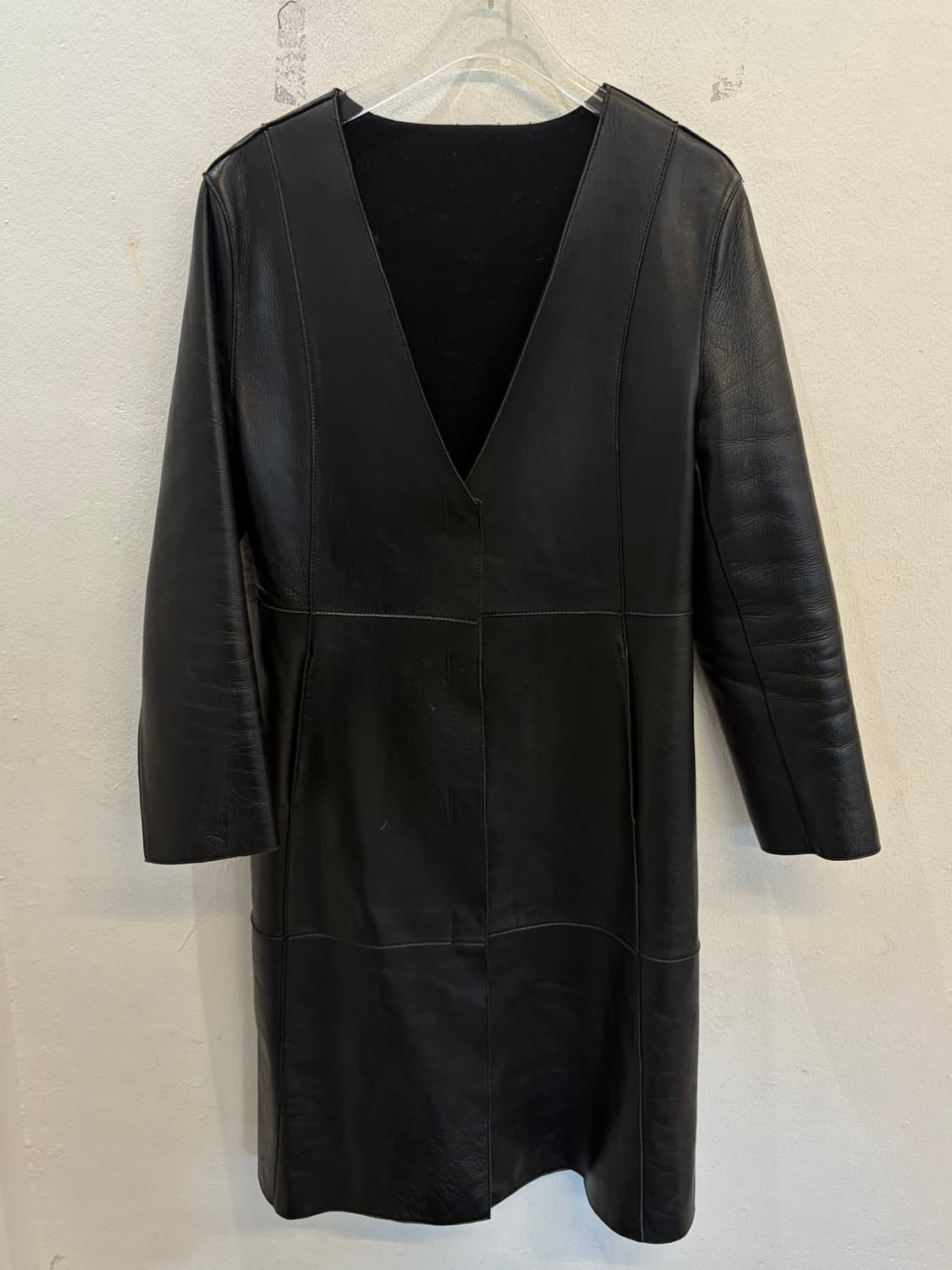 Vintage Black Long Leather Coat 상품이미지4