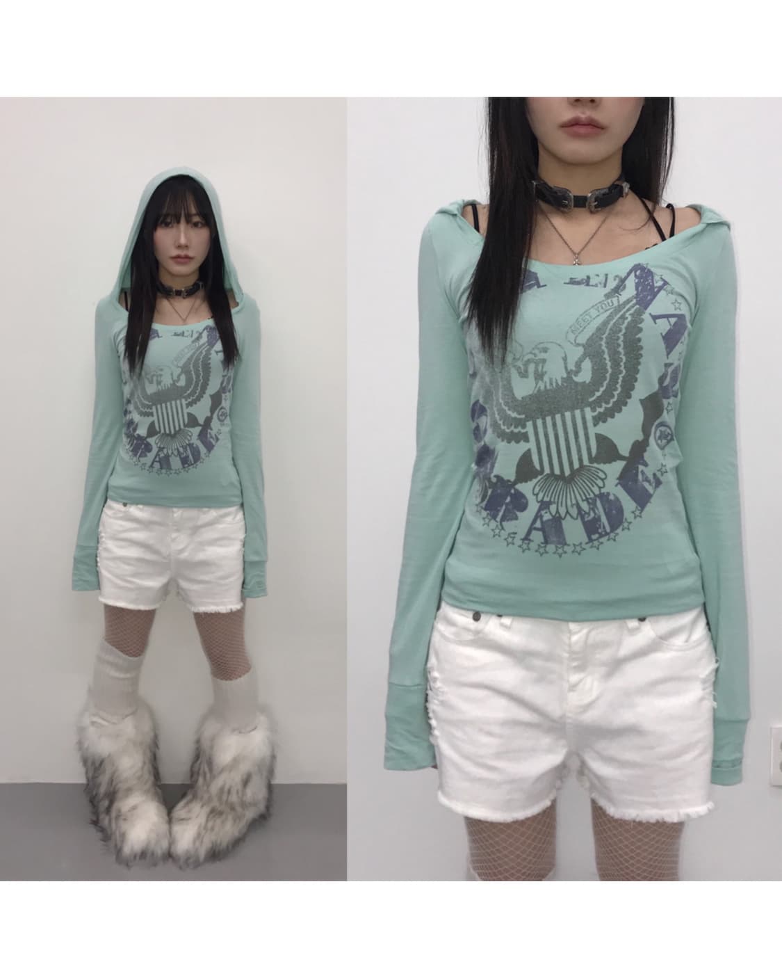 'Maison Gilfy' Eagle Graphic Mint Hoodie 상품이미지1