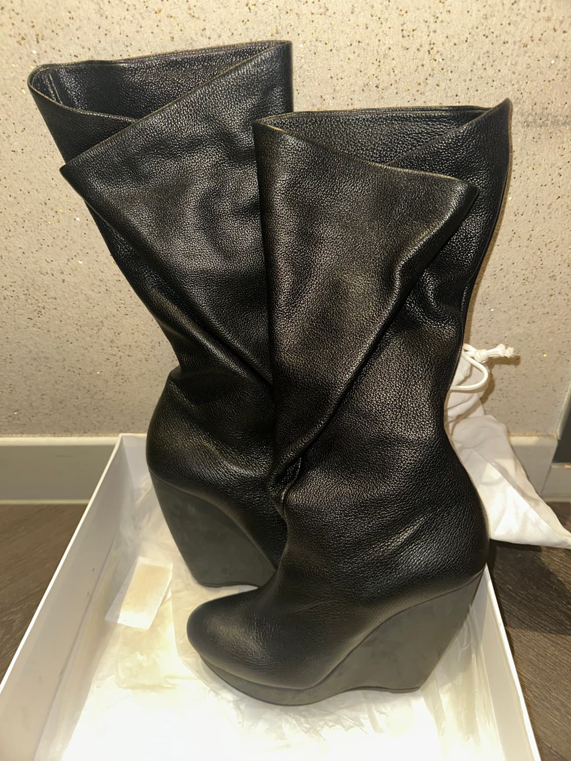 발렌시아가 2006 F/M 아카이브 블랙 레더 랩 웨지부츠 상품이미지2